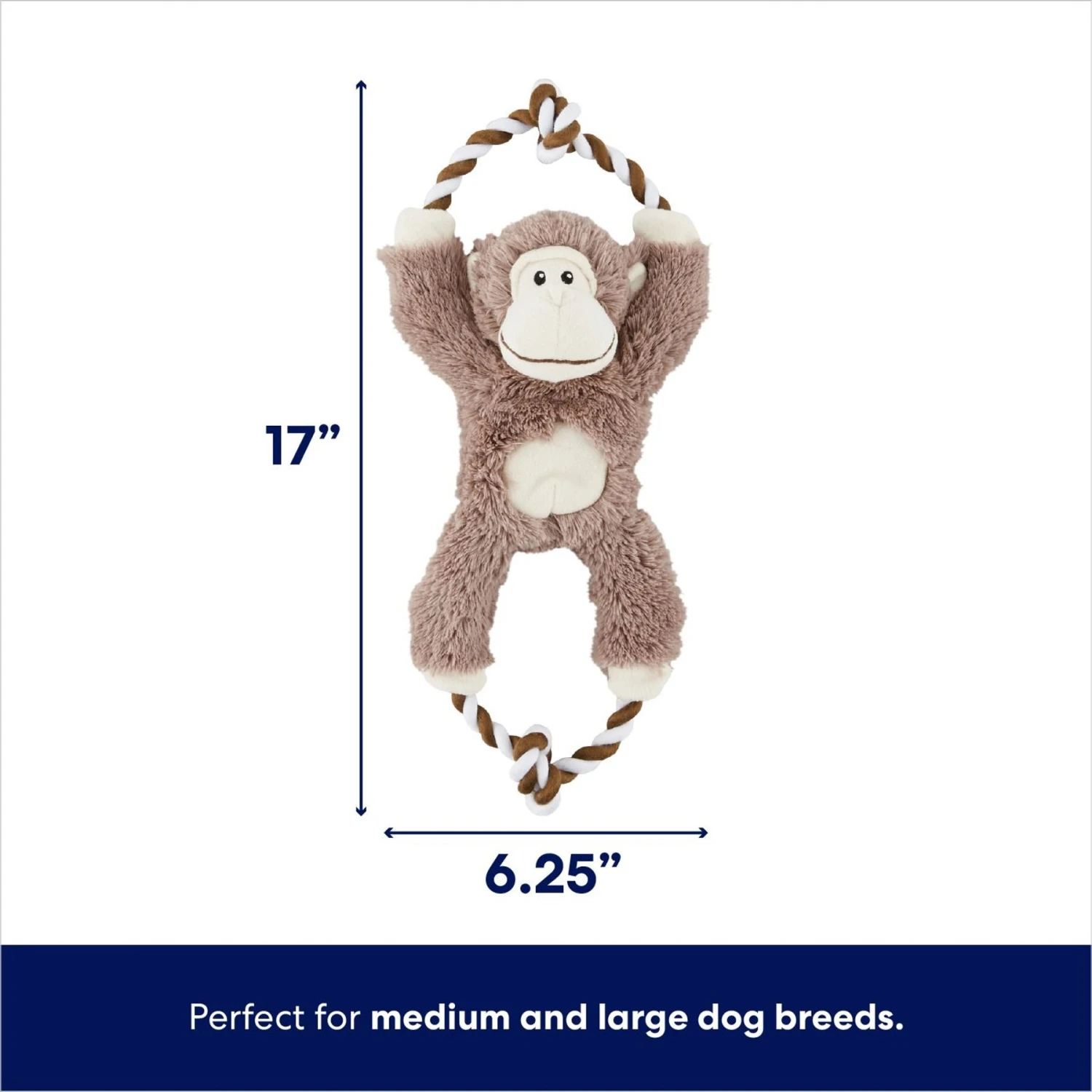 Frisco Monkey Plush With Rope Squeaky Dog Toy 2 Frisco Monkey Plush With Rope Squeaky Dog Toy - Image 2
