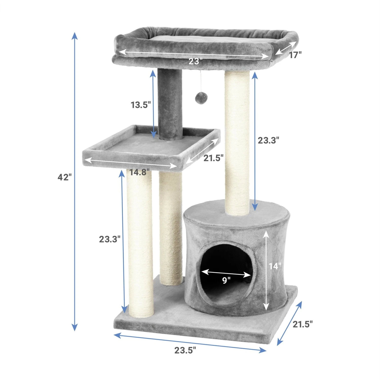 Frisco 42-in Heavy Duty Faux Fur Cat Tree & Condo 2 Frisco 42-in Heavy Duty Faux Fur Cat Tree & Condo - Image 2