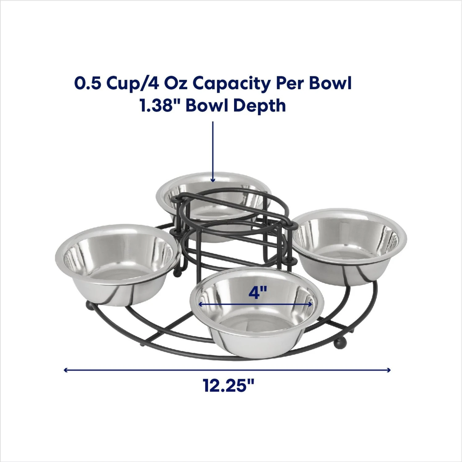 Frisco Multi Pet Feeding 4-Bowls Stainless Steel Dog & Cat Bowls, 0.5 Cup 2 Frisco Multi Pet Feeding 4-Bowls Stainless Steel Dog & Cat Bowls, 0.5 Cup - Image 2