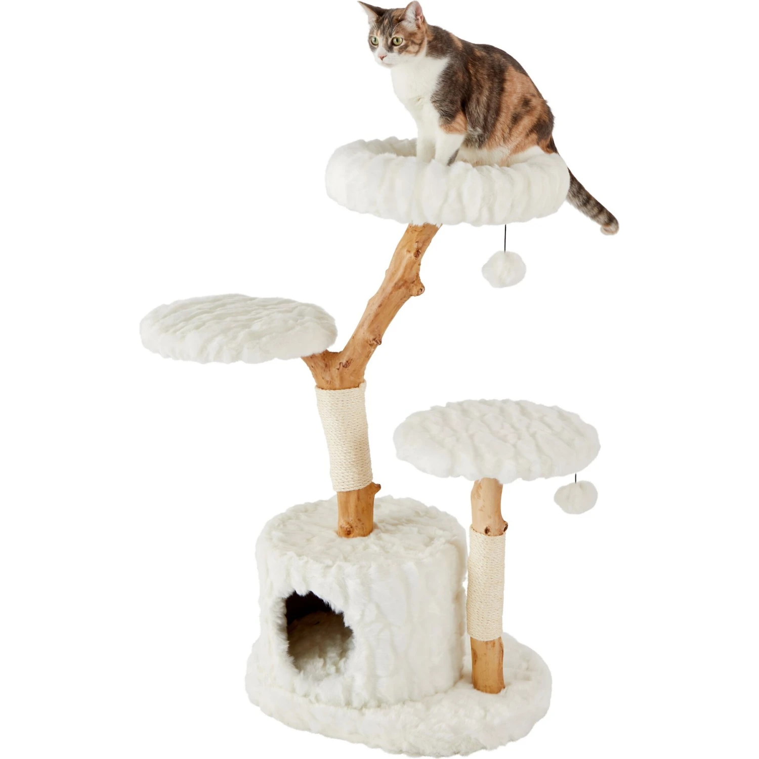Frisco Natural Wood Modern Cat Tree With Toy, Ivory, Large 3 Frisco Natural Wood Modern Cat Tree With Toy, Ivory, Large - Image 3