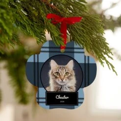 Frisco Plaid Paw Shape Metal Personalized Dog & Cat Holiday Ornament -Frisco Shop 249363 PT4. AC SS1800 V1610773889