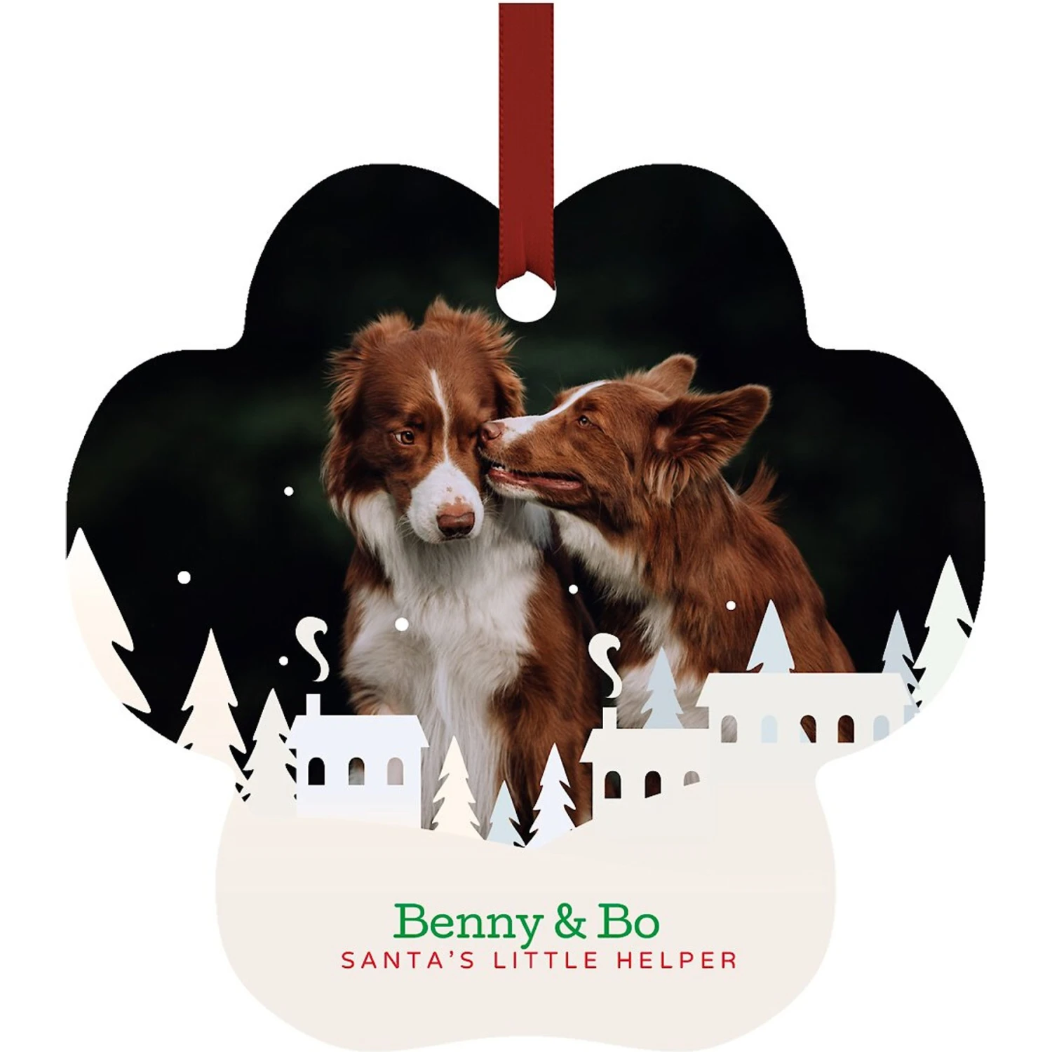 Frisco Winter Town Paw Shape Metal Personalized Dog & Cat Holiday Ornament 1 Frisco Winter Town Paw Shape Metal Personalized Dog & Cat Holiday Ornament