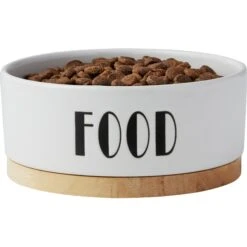 Frisco Ceramic Food Dog & Cat Bowl With Wood Base -Frisco Shop 256043 PT4. AC SS1800 V1615311744