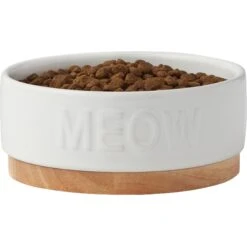 Frisco Round Meow Non-skid Ceramic Cat Bowl With Wood Base -Frisco Shop 256078 PT3. AC SS1800 V1615313181