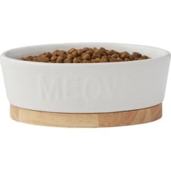 Frisco Oval Meow Non-skid Ceramic Cat Bowl With Wood Base 9 Frisco Oval Meow Non-skid Ceramic Cat Bowl With Wood Base -Frisco Shop 256080 PT3. AC SS1800 V1615312053