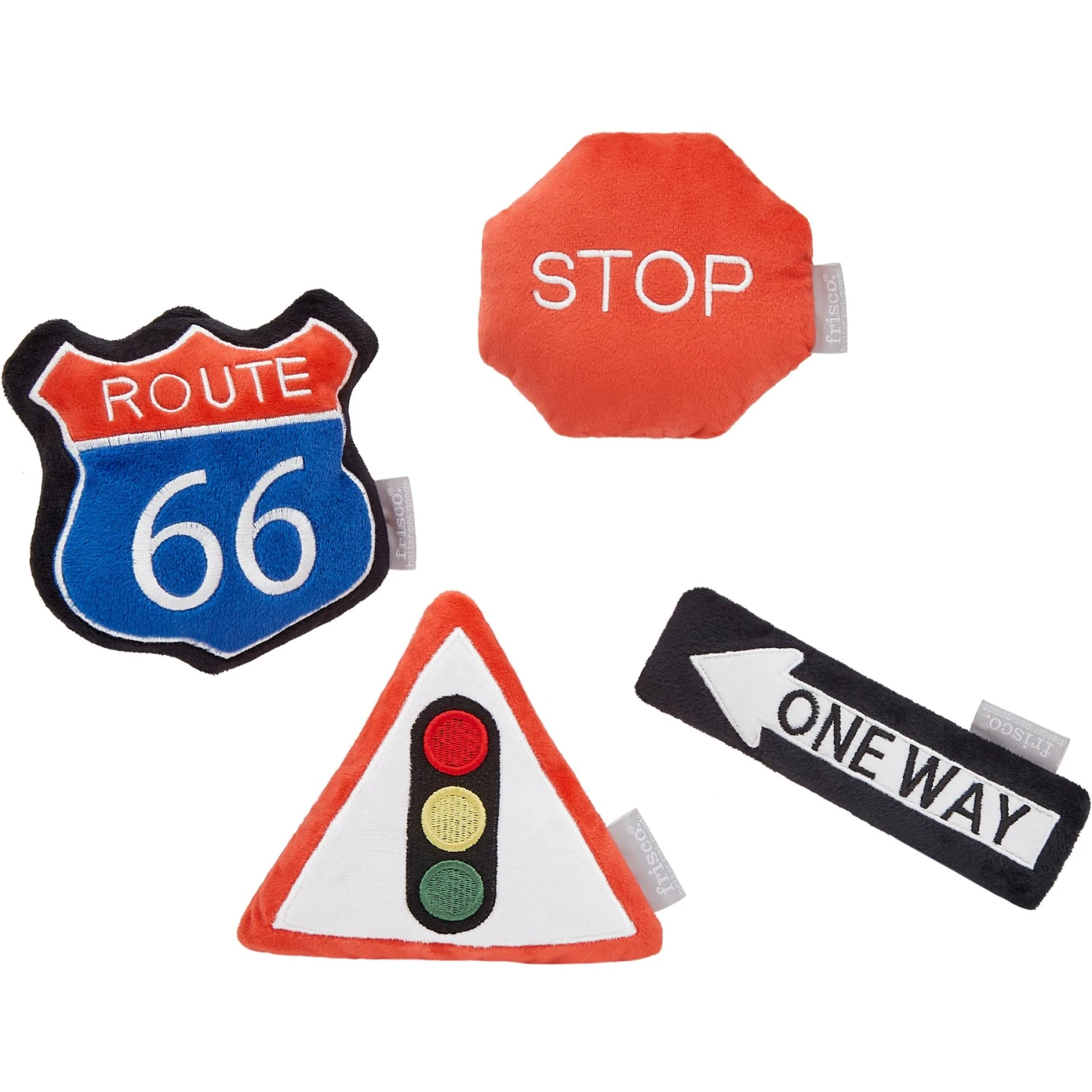 Frisco Road Trip Traffic Signs Plush Squeaky Dog Toy, 4 Count 1 Frisco Road Trip Traffic Signs Plush Squeaky Dog Toy, 4 Count