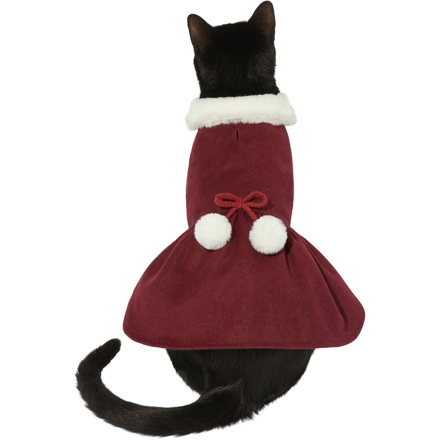 Frisco Mediumweight Pom Pom Bow Dog & Cat Peacoat Dress, Red 1 Frisco Mediumweight Pom Pom Bow Dog & Cat Peacoat Dress, Red