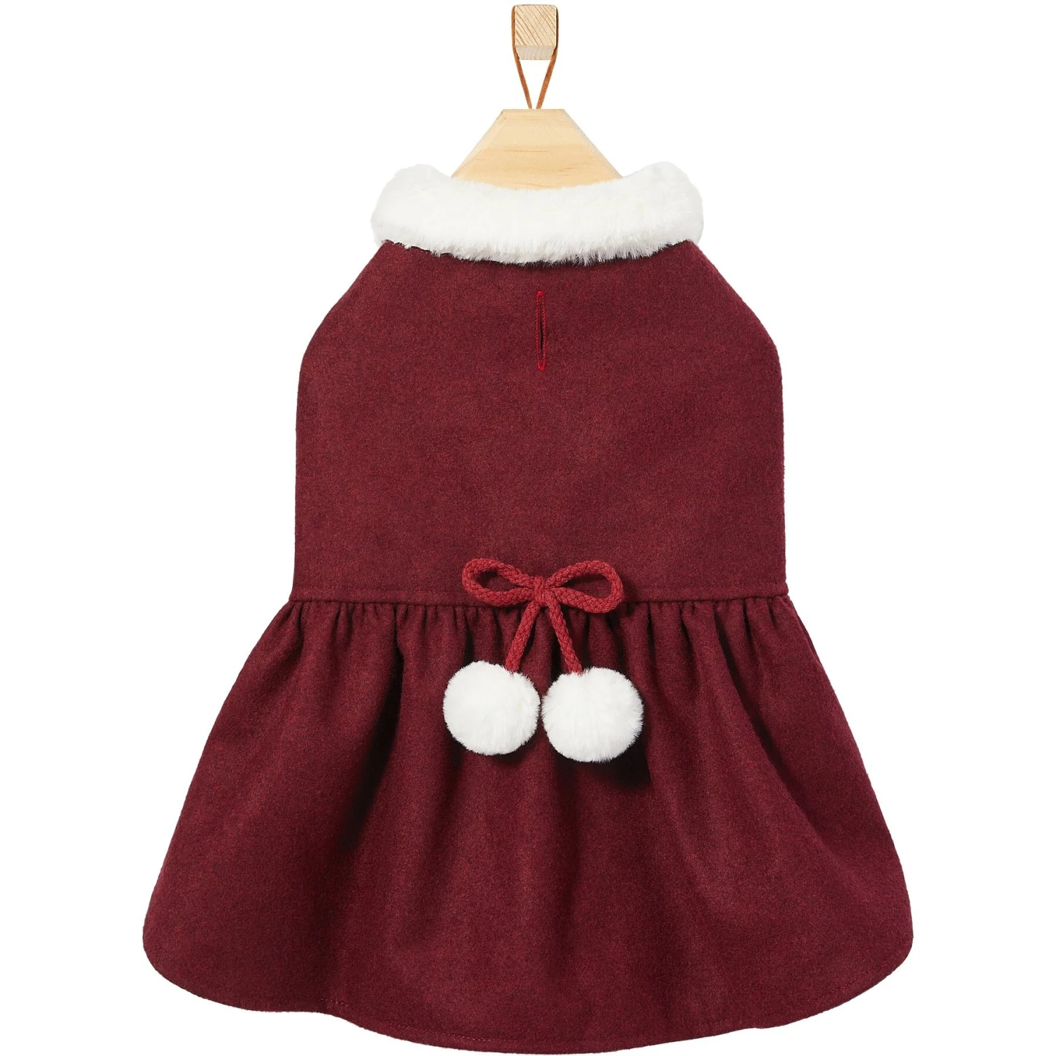 Frisco Mediumweight Pom Pom Bow Dog & Cat Peacoat Dress, Red 4 Frisco Mediumweight Pom Pom Bow Dog & Cat Peacoat Dress, Red - Image 4
