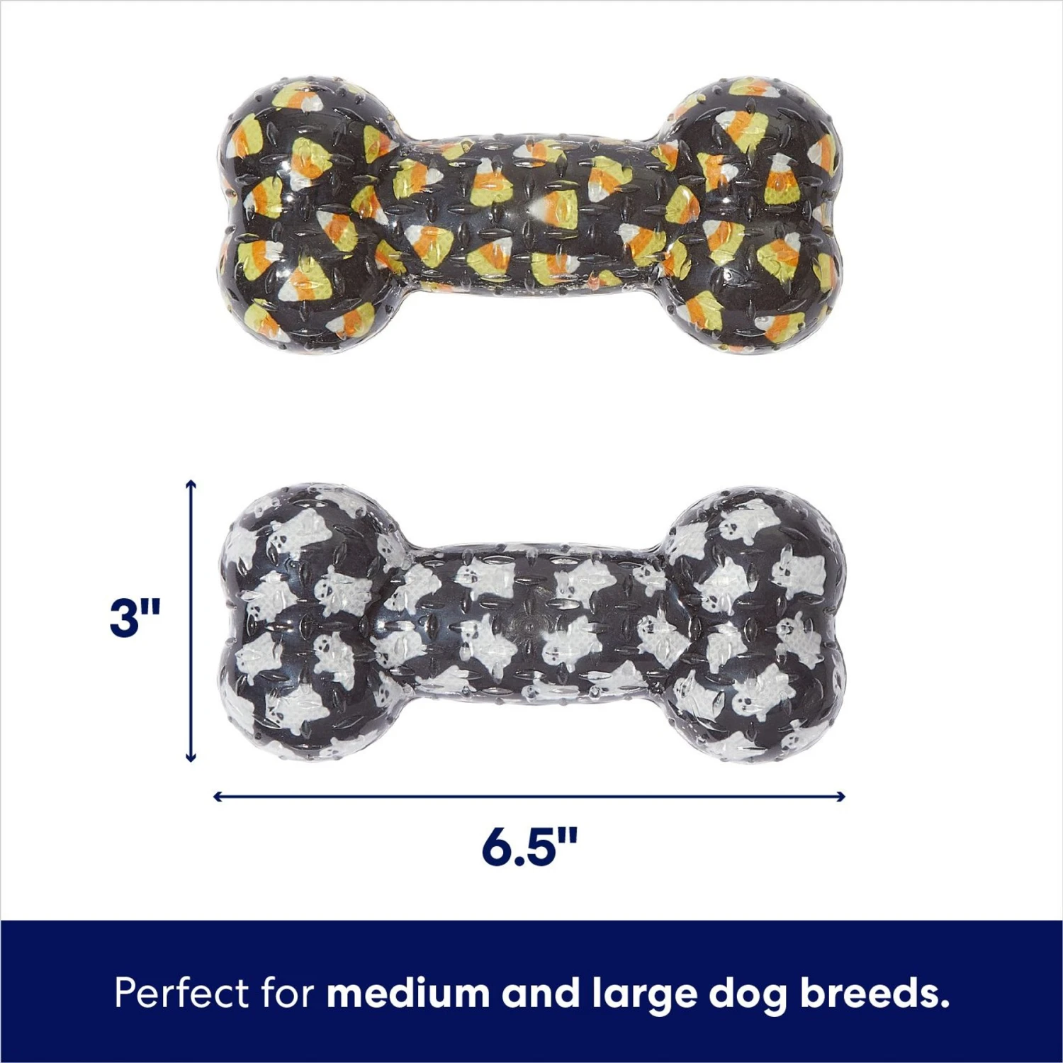 Frisco Halloween Candy Corn & Ghosts TPR Bone Squeaky Dog Toy, 2 Count 2 Frisco Halloween Candy Corn & Ghosts TPR Bone Squeaky Dog Toy, 2 Count - Image 2