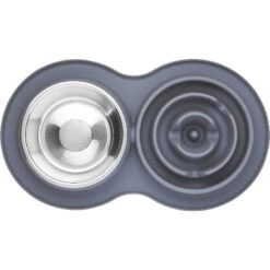 Frisco Silicone Stainless Steel Double Diner Slow Feeder Dog & Cat Bowl, Grey, 3 Cup -Frisco Shop 277549 PT4. AC SS1800 V1627935299