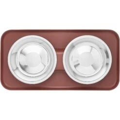 Frisco Silicone Stainless Steel Double Diner Dog & Cat Bowl, Brown -Frisco Shop 277551 PT4. AC SS1800 V1627935079
