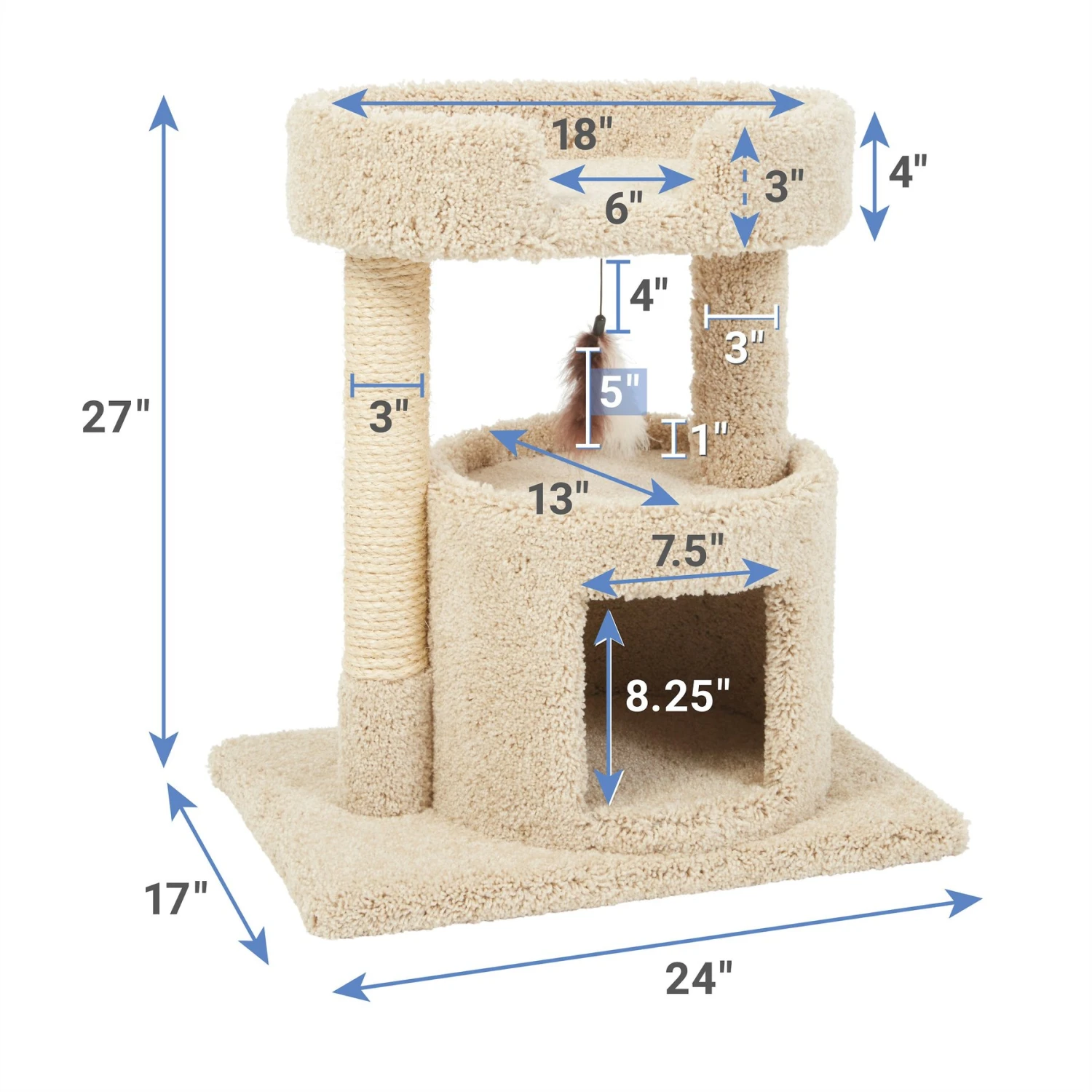 Frisco 27-in Real Carpet Cat Tree With Condo And Oval Perch 2 Frisco 27-in Real Carpet Cat Tree With Condo And Oval Perch - Image 2