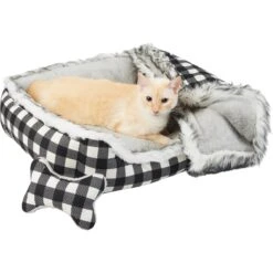 Frisco Buffalo Check Cuddler Pet Bed & Gift Set, Black & White -Frisco Shop 299397 PT2. AC SS1800 V1639093612