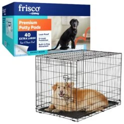 Frisco Fold & Carry Single Door Collapsible Wire Dog Crate & Frisco Premium Extra Large Printed Dog Training & Potty Pads