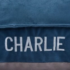 Frisco Personalized Navy Bolstered Bed With Navy Check Bolster -Frisco Shop 311766 PT4. AC SS1800 V1630593985