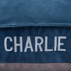 Frisco Personalized Navy Bolstered Bed With Navy Check Bolster, X-Large -Frisco Shop 311768 PT4. AC SS1800 V1630593983