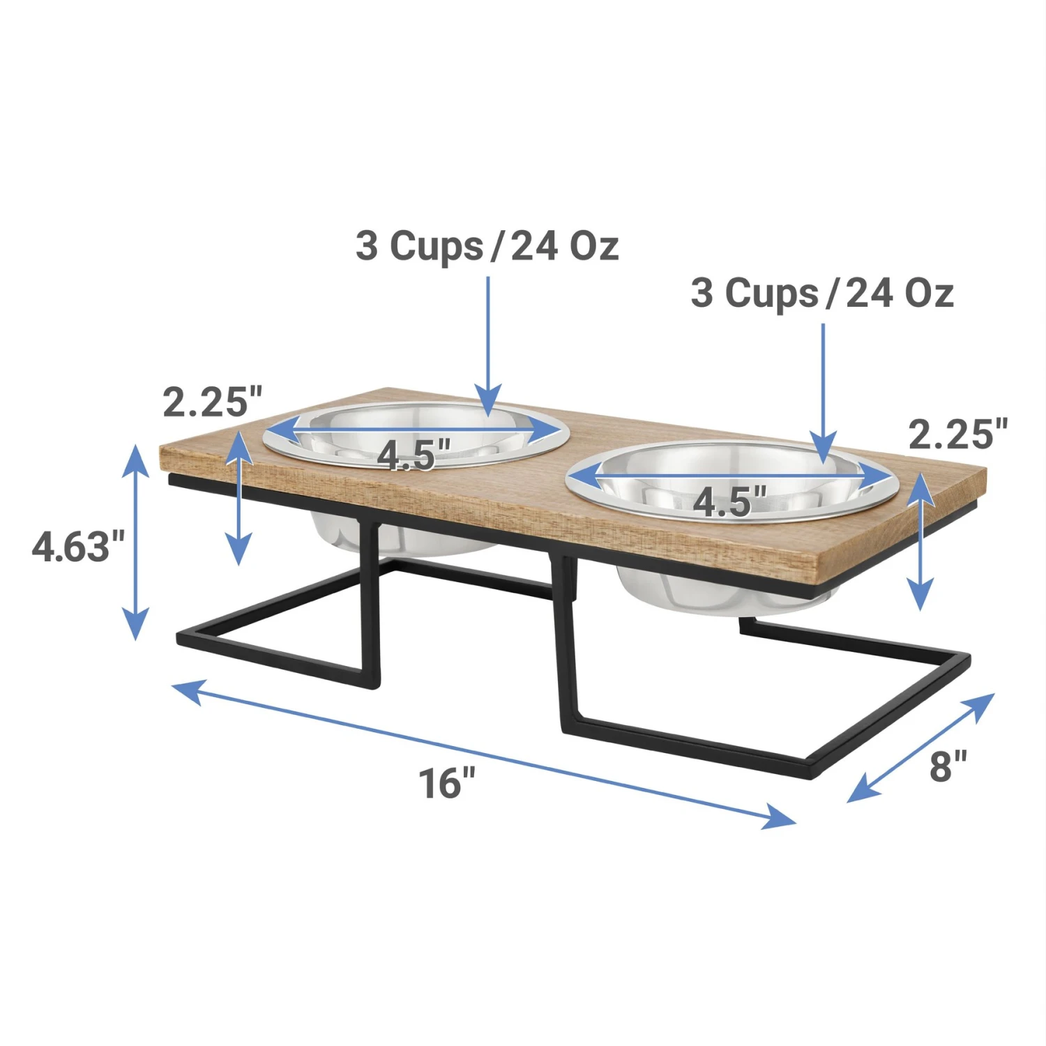 Frisco Premium Wood Elevated Stainless Steel Double Diner Dog & Cat Bowl 2 Frisco Premium Wood Elevated Stainless Steel Double Diner Dog & Cat Bowl - Image 2