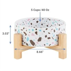 Frisco Elevated Terrazzo Non-skid Ceramic Bowl With Bamboo Stand -Frisco Shop 363375 PT1. AC SS1800 V1657657266