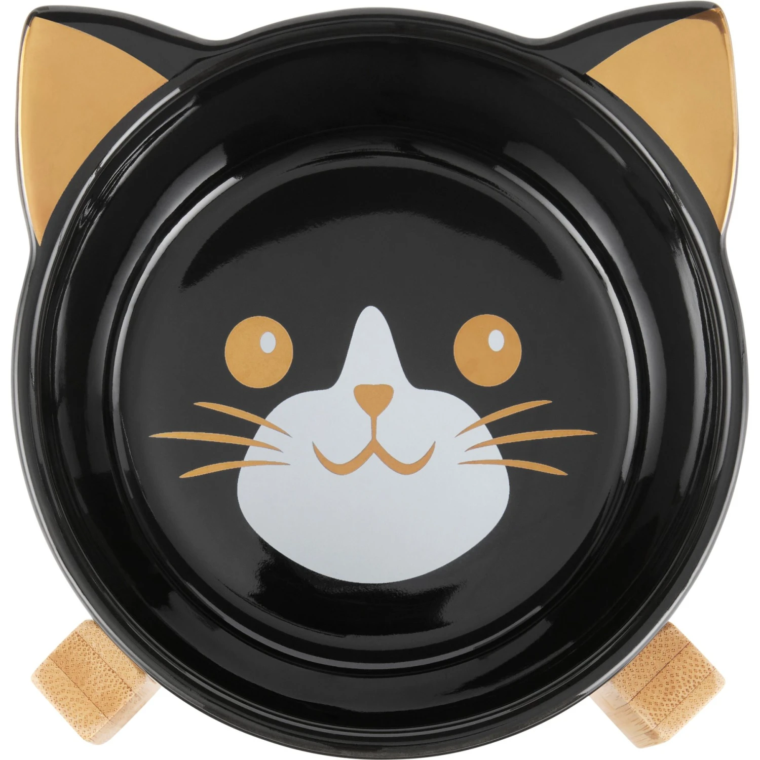 Frisco Cat Face Elevated Bamboo Non-Skid Ceramic Cat Bowl, Black, 1 Cups 1 Frisco Cat Face Elevated Bamboo Non-Skid Ceramic Cat Bowl, Black, 1 Cups