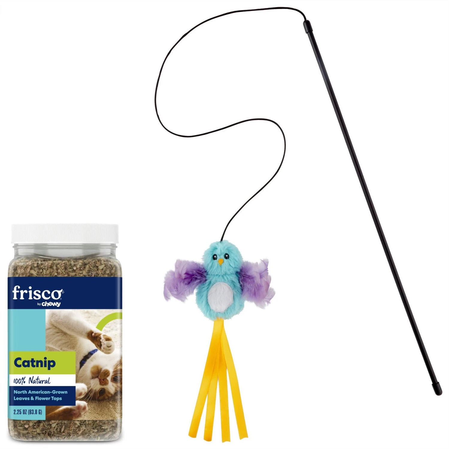 Frisco Natural Catnip & Frisco Bird With Feathers Teaser Wand Cat Toy With Catnip 1 Frisco Natural Catnip & Frisco Bird With Feathers Teaser Wand Cat Toy With Catnip