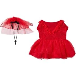 Frisco Red Ruffle Dog & Cat Dress + Headpiece -Frisco Shop 707286 PT4. AC SS1800 V1689278820