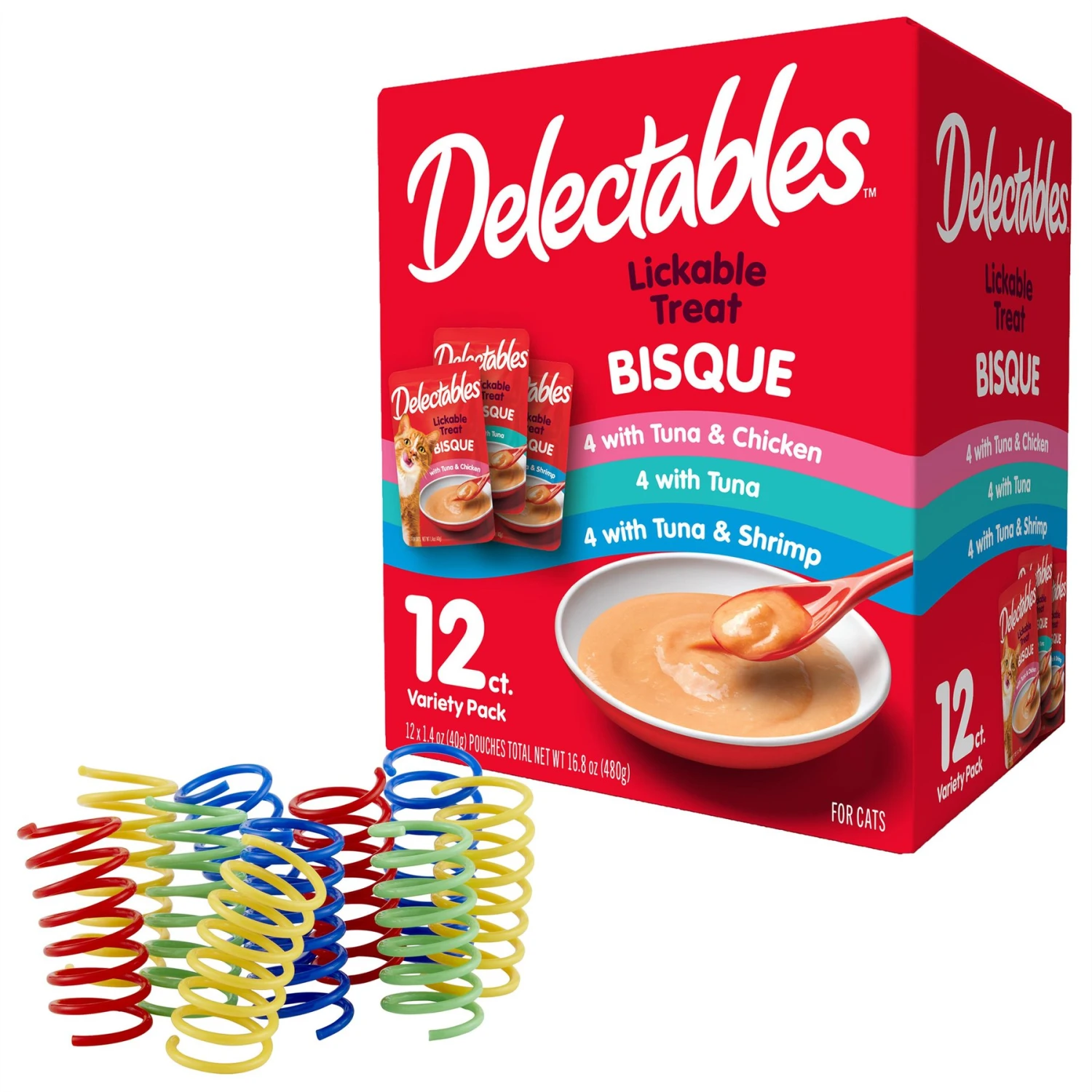 Hartz Delectables Bisque Variety Pack Lickable Cat Treats & Frisco Colorful Springs Cat Toy 1 Hartz Delectables Bisque Variety Pack Lickable Cat Treats & Frisco Colorful Springs Cat Toy