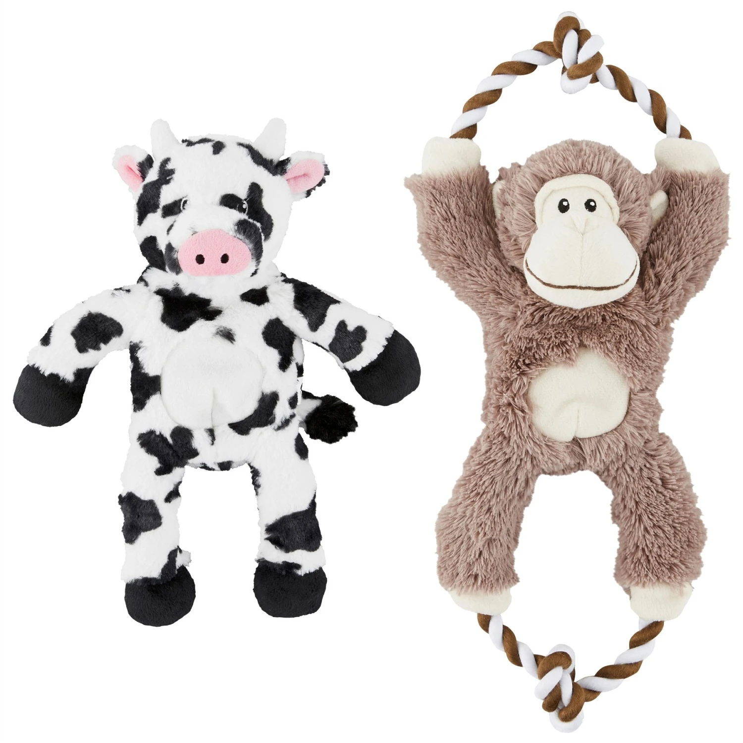 Frisco Monkey Plush With Rope Squeaky Dog Toy & Frisco Cow Plush With Inside Rope Squeaky Dog Toy 1 Frisco Monkey Plush With Rope Squeaky Dog Toy & Frisco Cow Plush With Inside Rope Squeaky Dog Toy